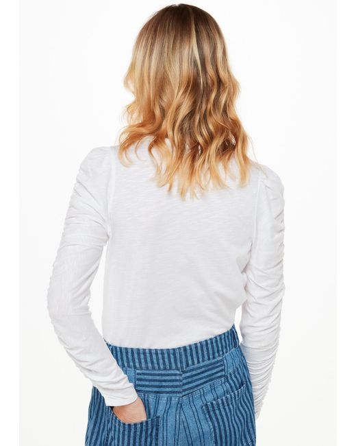 Whistles White Ruched Sleeve Top