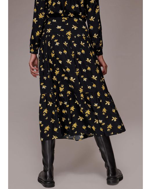 Whistles Black Bridget Falling Floral Skirt