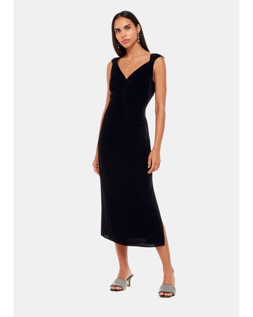 Whistles Blue Draped Velvet Midi Dress