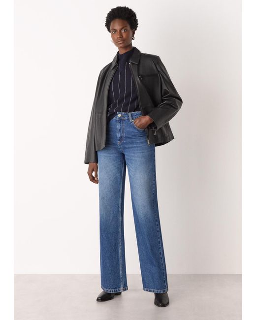 Whistles Blue Stripe Wool Funnel Neck Knit