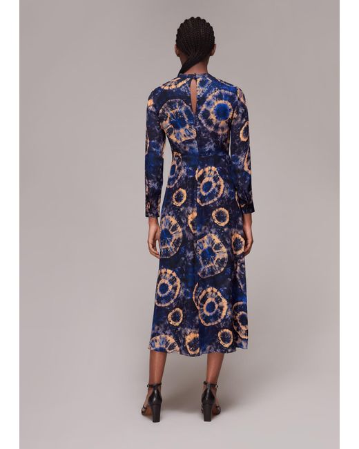 Whistles Blue Elena Tie Dye Silk Midi Dress