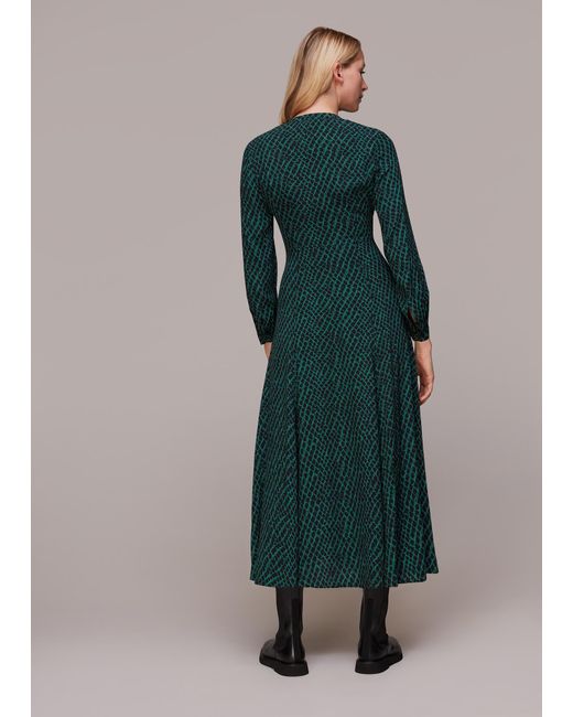 Whistles Green Brushed Geo Print Midi Dress
