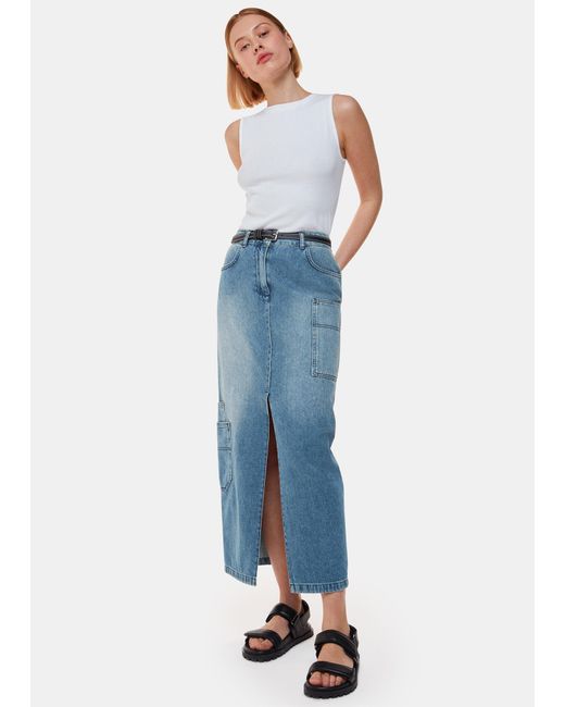 Whistles Blue Cora Utility Denim Maxi Skirt