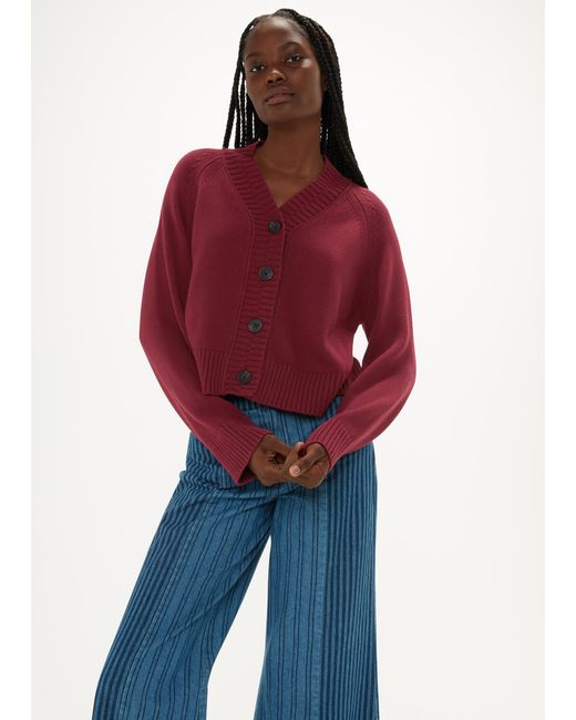Whistles Red Ribbed Detail Cotton Cardigan