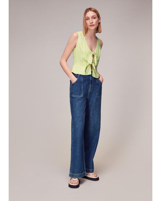 Whistles Blue Link Check Tie Front Top