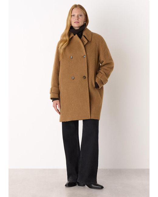 Whistles Natural Short Button Detail Wool Coat
