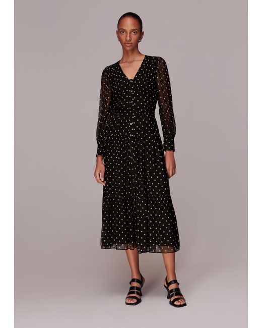 Whistles Spot Textured Midi Dress Lyst