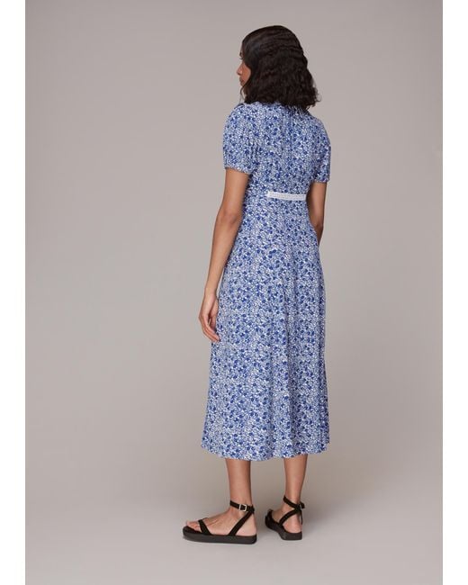 Whistles Blue Twin Daisy Print Midi Dress