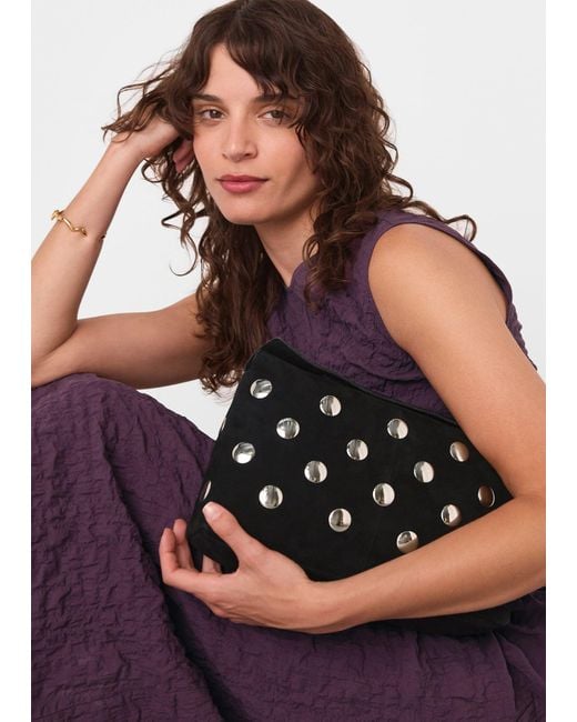 Whistles Black Fia Studded Foldtop Clutch Bag