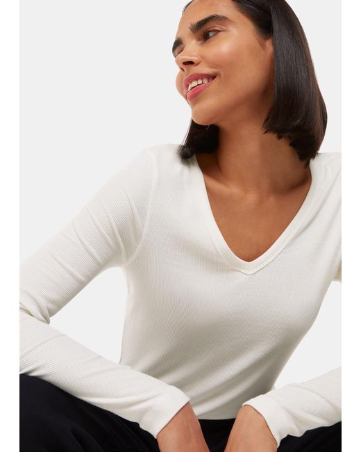 Whistles White Essential Ribbed V Neck