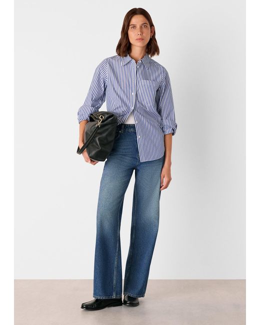 Whistles Blue Petite Relaxed Fit Stripe Shirt