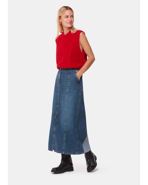 Whistles Red Patchwork Denim Midi Skirt