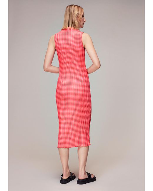 Whistles Pink Houndstooth Plisse Midi Dress