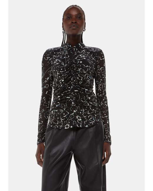 Whistles Black Scribble Bouquet Ruched Top