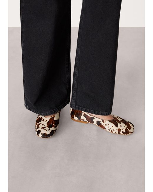 Whistles White Cow Print Hair-On Ballet Pump