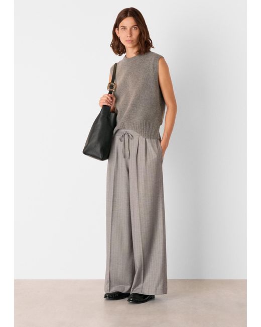 Whistles Brown Petite Herringbone Wide Leg Trouser