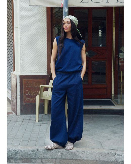 Whistles Blue Tie Hem Balloon Trouser