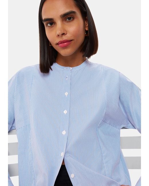 Whistles Blue Stripe Grandad Collar Shirt
