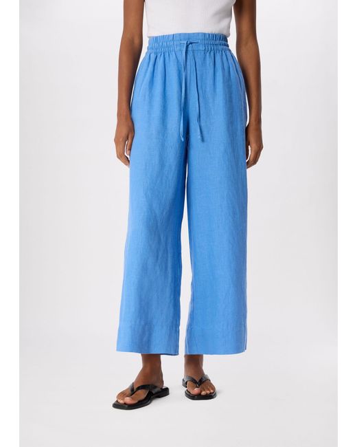 Whistles Blue Elasticated Linen Crop Trouser