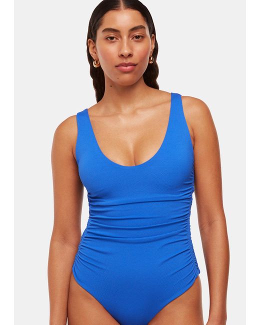 Whistles Blue Textured Side Ruched Swimsuit