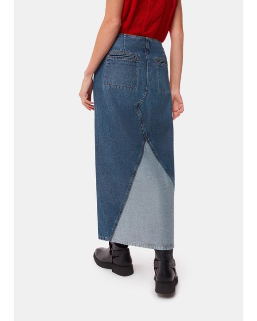 Whistles Red Patchwork Denim Midi Skirt
