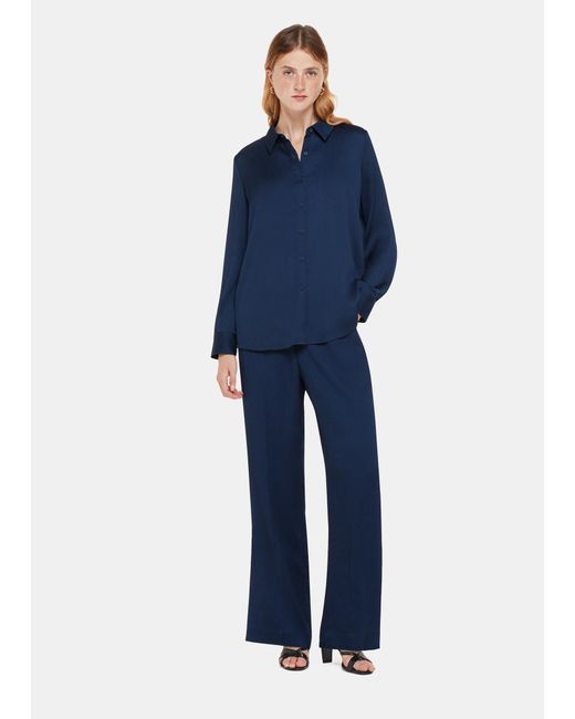 Whistles Blue Ellis Satin Trouser