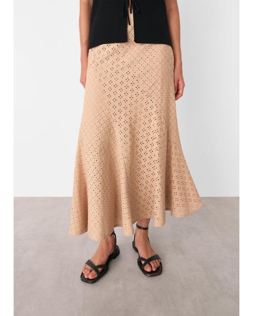 Whistles Natural Cotton Broderie Midi Skirt