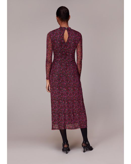 Whistles Purple Outlined Floral Tie Mesh Dress