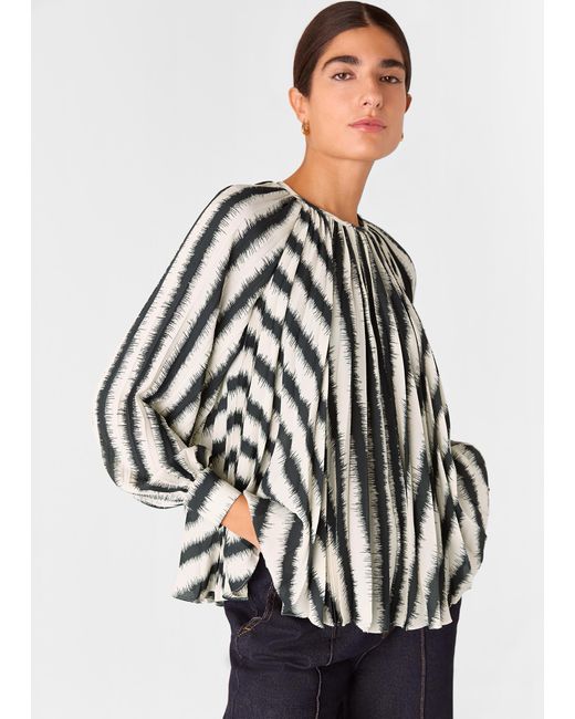 Whistles White Hazy Stripe Pleated Blouse