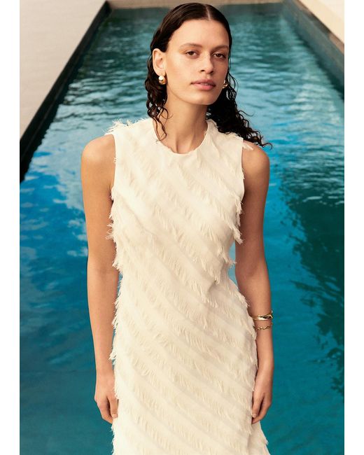 Whistles Natural Diagonal Fringe Textured Dress