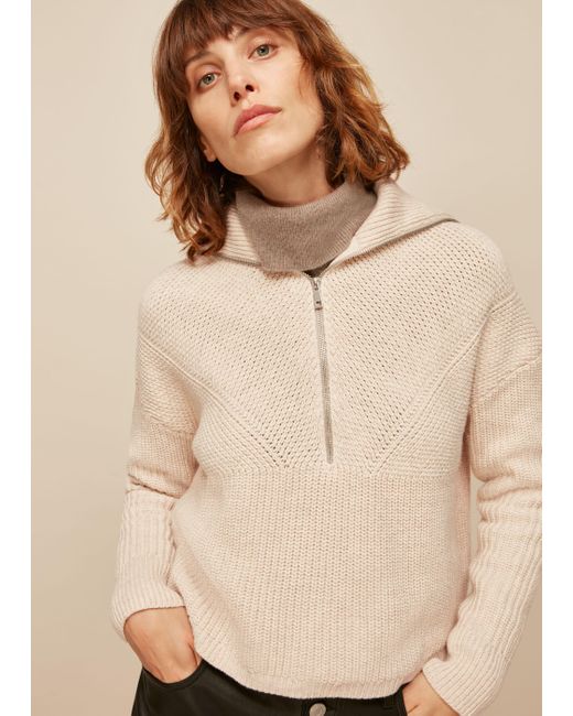 Whistles Natural Knitted Zip Neck Sweater