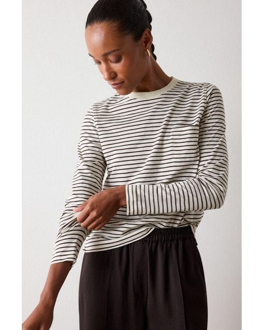 Whistles Multicolor Stripe Crew Neck Pocket Top