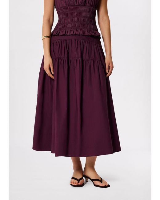Whistles Purple Tier Hem Cotton Skirt