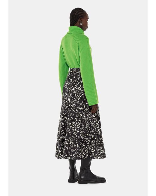 Whistles Green Scribble Bouquet Fluted Skirt