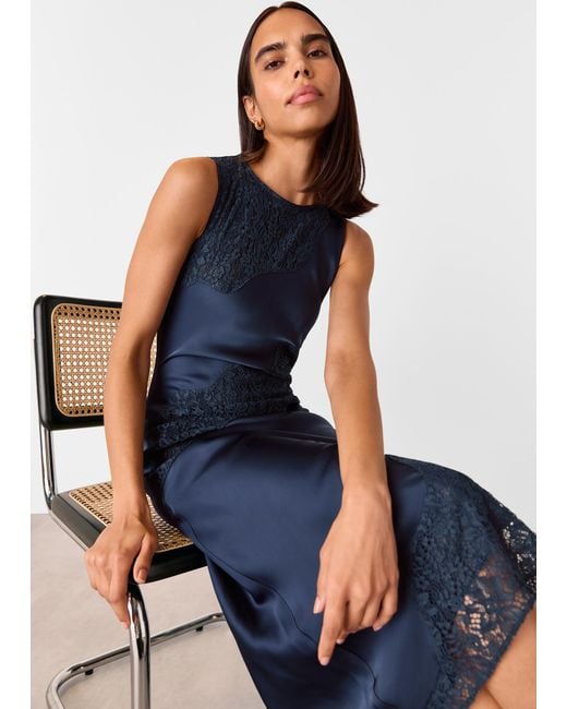 Whistles Blue Lace Insert Midi Dress