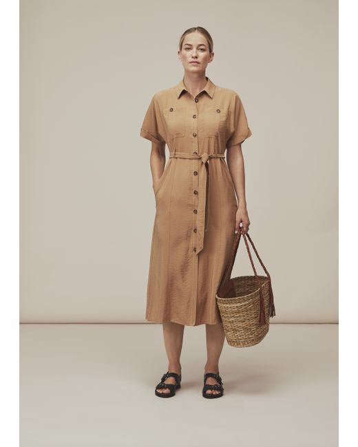 Whistles Natural Military Belted Midi Dress