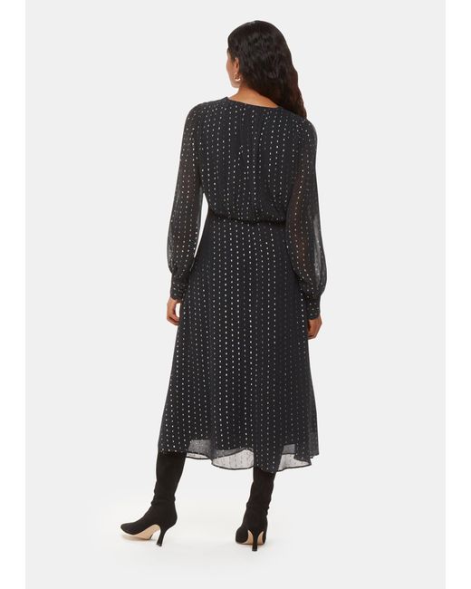 Whistles Black Petite Metallic Stripe Midi Dress