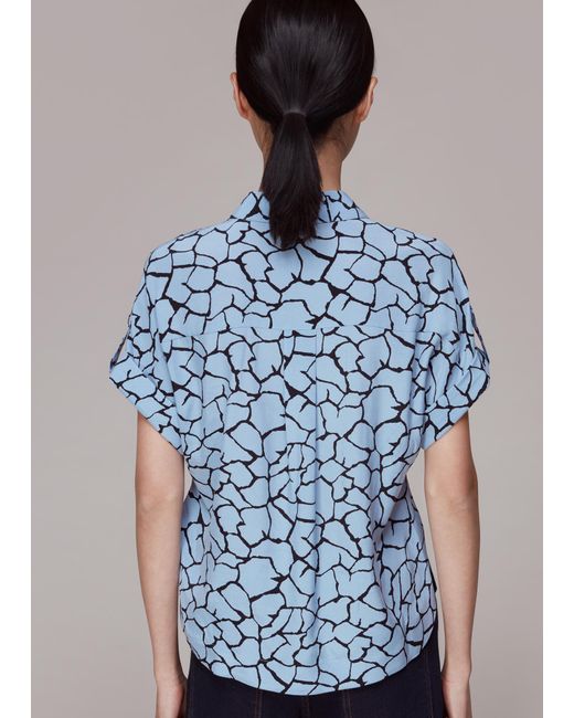 Whistles Blue Giraffe Print Pocket Shirt