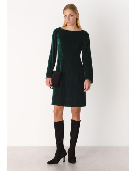 Whistles Green Velvet Flare Sleeve Dress
