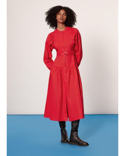 Whistles Red Ilya Full Sleeve Dress