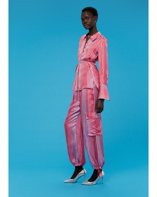 Whistles Blue Tangle Stripe Silk Mix Trouser