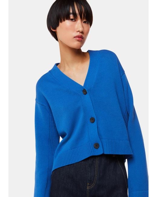 Whistles Blue Nina Button Front Cardigan