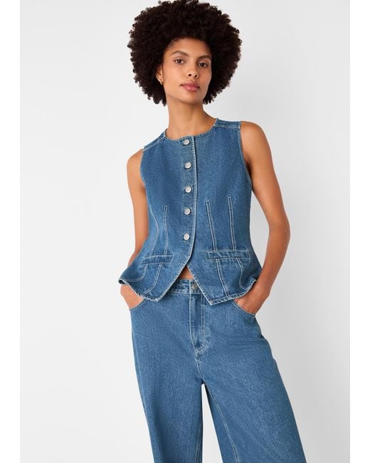 Whistles Blue Slim Fit Cotton Waistcoat