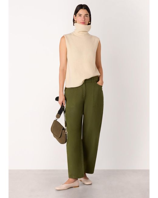 Whistles Green Casual Cotton Barrel Trouser
