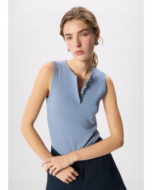 Whistles Blue Henley Button Front Tank
