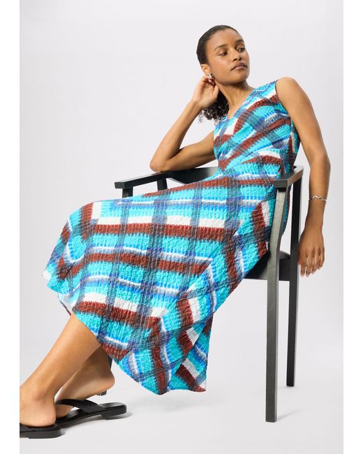 Whistles Blue Petite Checked V Neck Textured Dress