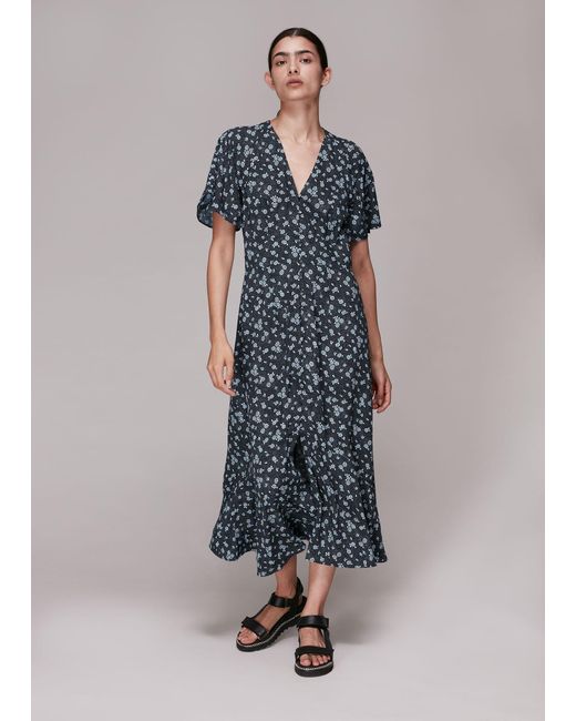 Whistles Blue Daisy Spot Print Midi Dress
