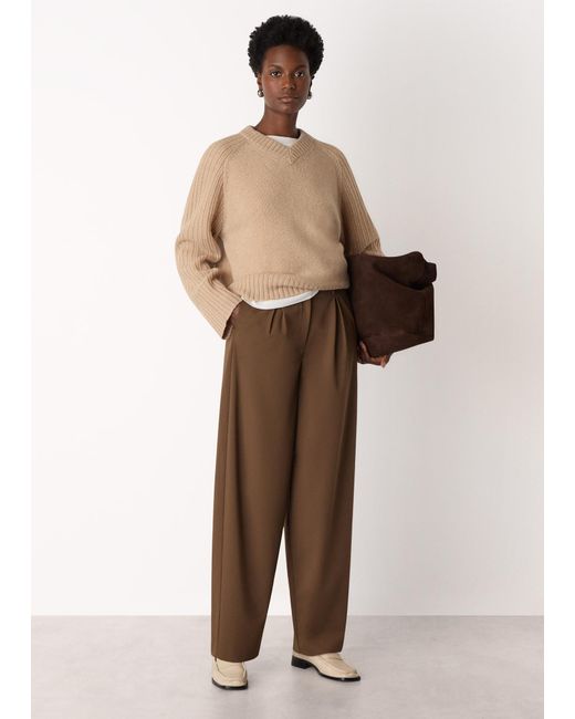 Whistles Brown Wool Blend Barrel Trouser