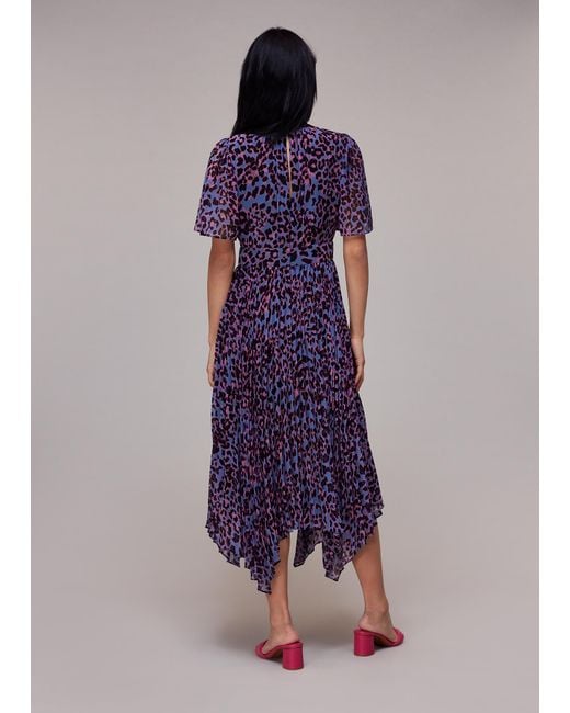 Whistles Purple Animal Cheetah Pleated Dress