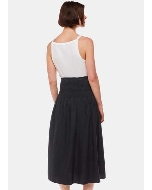 Whistles White Louisa Smocked Midi Skirt
